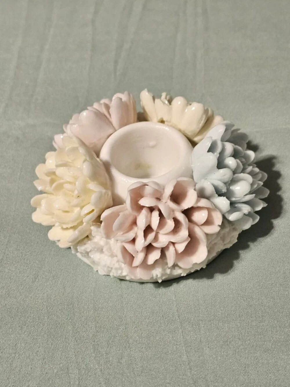 Vtg Ardalt Lenwile Japan Pink Blue Yellow White Porclain  Candle Holder Used